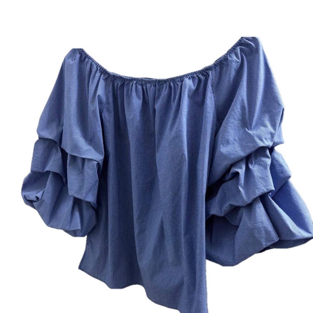 Zara Blue Ruffled Relaxed Blouse - Picture 2 of 6